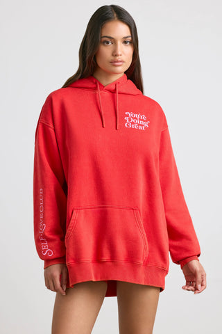 Soft Cotton Jersey Oversized Hoodie in Red