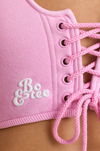 Brushed Jersey Corset Crop Top in Bubblegum Pink