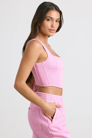 Brushed Jersey Corset Crop Top in Bubblegum Pink