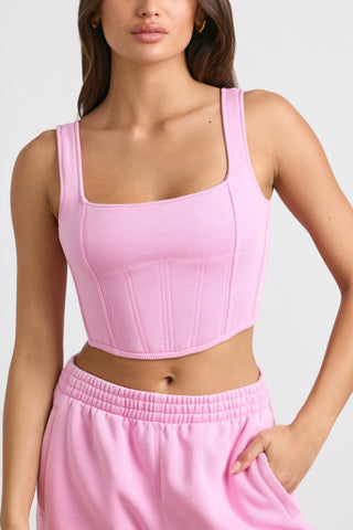Brushed Jersey Corset Crop Top in Bubblegum Pink