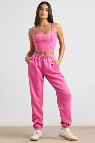 Brushed Jersey Corset Crop Top in Hot Pink