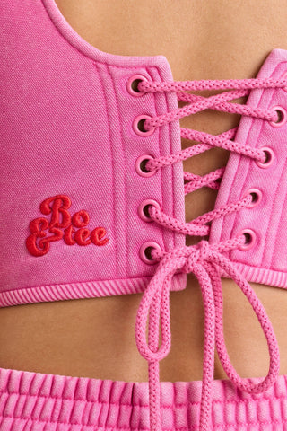 Brushed Jersey Corset Crop Top in Hot Pink