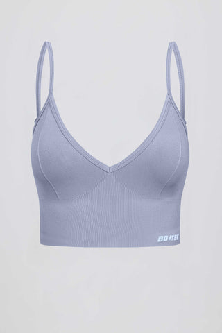 Define Luxe V-Neck Sports Bra in Blue Grey