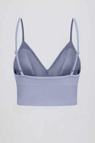 Define Luxe V-Neck Sports Bra in Blue Grey