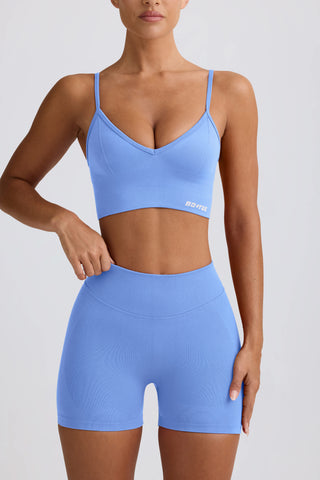 Define Luxe V-Neck Sports Bra in Light Blue