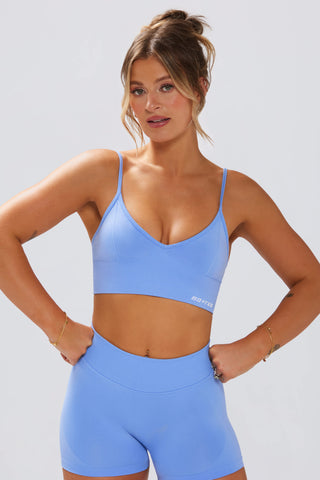 Define Luxe V-Neck Sports Bra in Light Blue