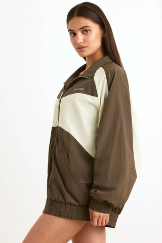 Water-Repellent Colourblock Track Jacket in Espresso