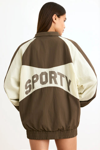 Water-Repellent Colourblock Track Jacket in Espresso
