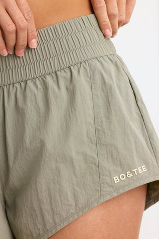 Water-Repellent Elasticated Mini Shorts in Mineral