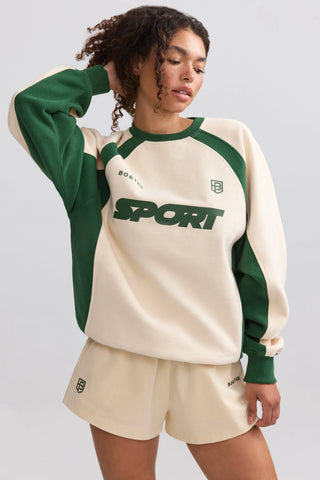 Soft Cotton Fleece Colourblock Oversized Sweatshirt in Marble