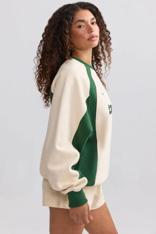 Soft Cotton Fleece Colourblock Oversized Sweatshirt in Marble