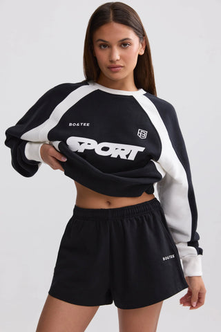 Soft Cotton Jersey Elasticated Mini Shorts in Black