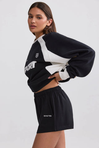 Soft Cotton Jersey Elasticated Mini Shorts in Black