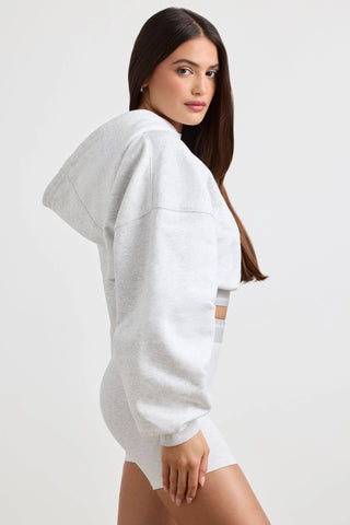 Stretch Cotton Fleece Cropped Hoodie in Grey Marl