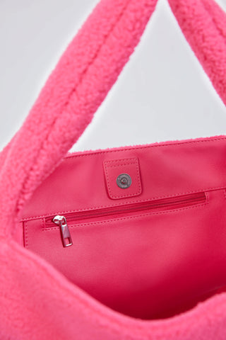 Oversized Fleece Tote Bag in Hot Pink