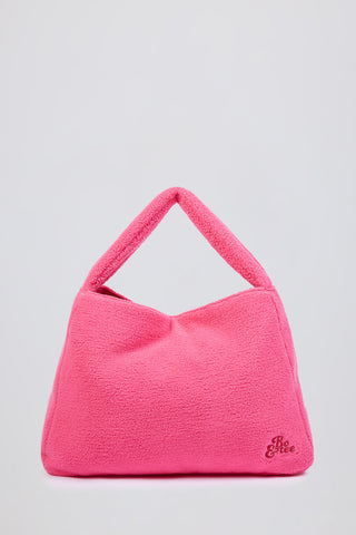 Oversized Fleece Tote Bag in Hot Pink