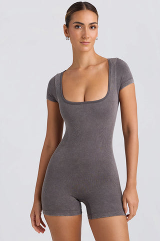 Scoop-Neck Unitard in Washed Charcoal