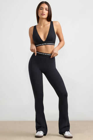 Stretch Cotton Jersey High-Waist Kick Flare Trousers in Black