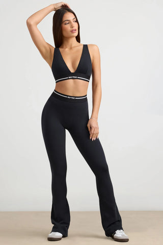 Stretch Cotton Jersey High-Waist Kick Flare Trousers in Black