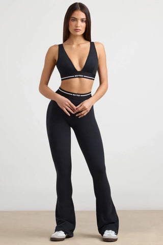 Stretch Cotton Jersey High-Waist Kick Flare Trousers in Black
