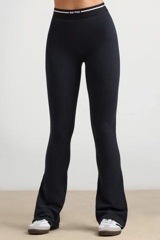 Stretch Cotton Jersey High-Waist Kick Flare Trousers in Black