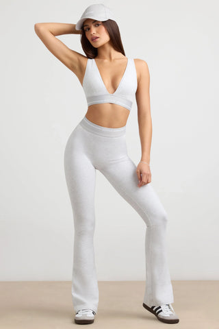 Stretch Cotton Jersey High-Waist Kick Flare Trousers in Grey Marl