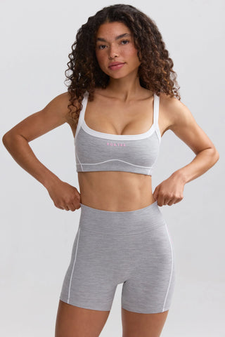 Soft Active Contrast-Trim Mini Shorts in Marl Grey