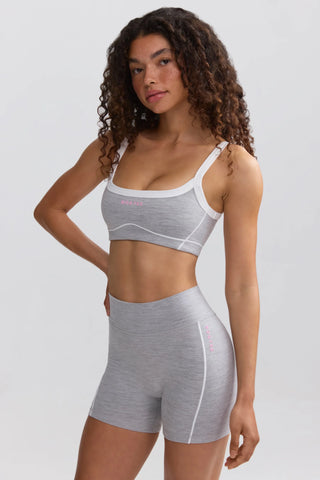 Soft Active Contrast-Trim Mini Shorts in Marl Grey