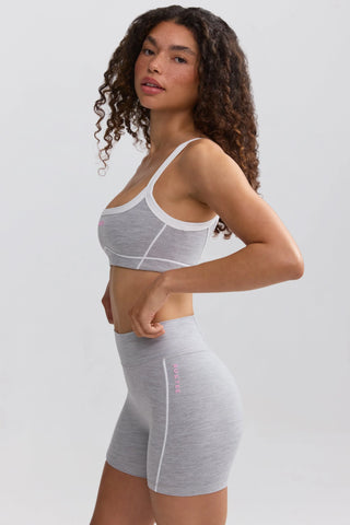 Soft Active Contrast-Trim Mini Shorts in Marl Grey