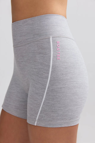 Soft Active Contrast-Trim Mini Shorts in Marl Grey