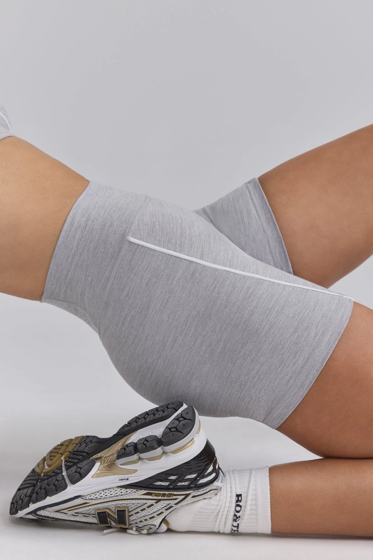 Soft Active Contrast-Trim Mini Shorts in Marl Grey