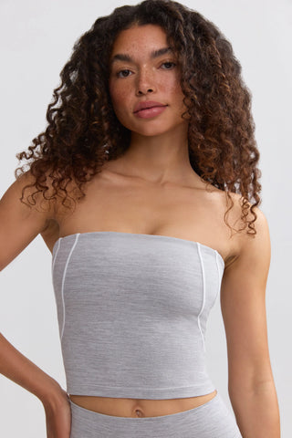 Soft Active Contrast-Trim Bandeau Top in Marl Grey