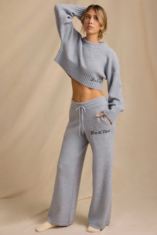 Ribbed Knit Mid-Rise Wide-Leg Joggers in Soft Blue