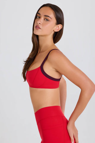 Soft Active Contrast-Trim Sports Bra in Strawberry Red