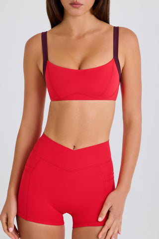 Soft Active Contrast-Trim Sports Bra in Strawberry Red