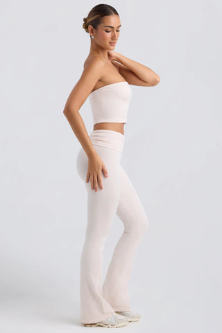 Foldover Flared Trousers in Washed Cream