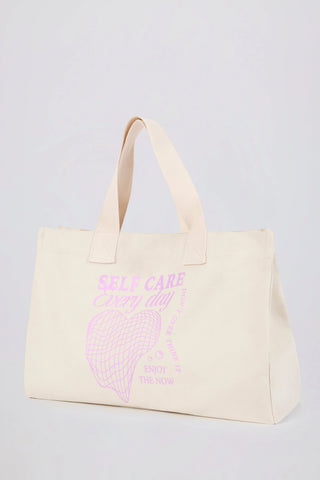 Oversized Canvas Tote Bag in Egg Shell