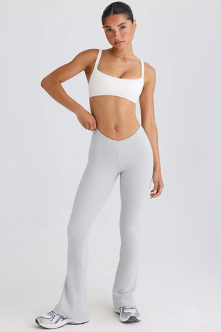 Textured Cotton Jersey Flared Trousers in Pacific Grey