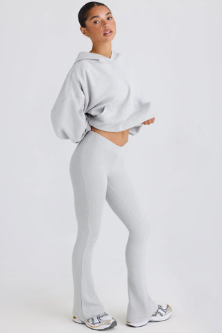 Textured Cotton Jersey Flared Trousers in Pacific Grey