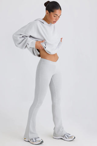 Textured Cotton Jersey Flared Trousers in Pacific Grey