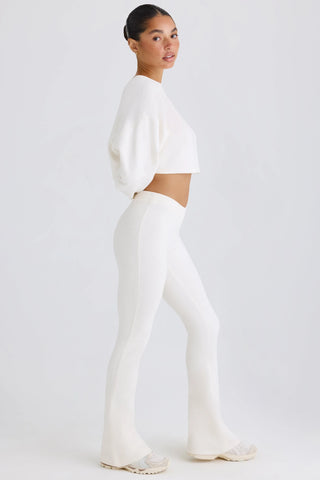 Textured Cotton Jersey Flared Trousers in White