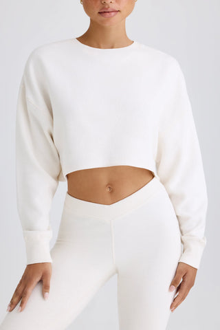 Textured Cotton Jersey Flared Trousers in White