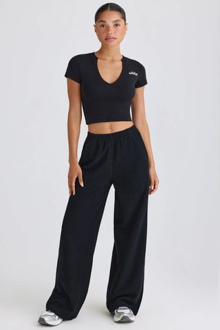 Textured Cotton Jersey Straight-Leg Joggers in Black