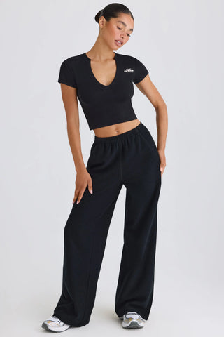 Textured Cotton Jersey Straight-Leg Joggers in Black