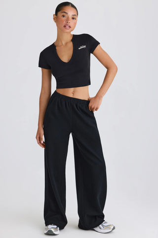 Textured Cotton Jersey Straight-Leg Joggers in Black