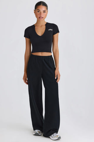 Textured Cotton Jersey Straight-Leg Joggers in Black