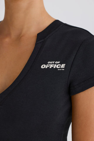 Stretch Cotton Jersey Graphic Print Cropped T-Shirt in Black