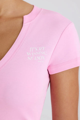 Stretch Cotton Jersey Graphic Print Cropped T-Shirt in Bubblegum Pink