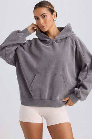 Brushed Cotton Jersey Oversized Hoodie in Washed Charcoal