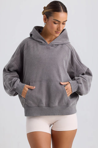 Brushed Cotton Jersey Oversized Hoodie in Washed Charcoal
